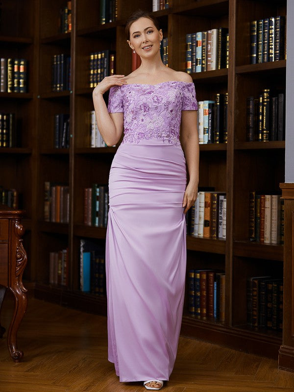 Abbigail Sheath/Column Charmeuse Ruched Off-the-Shoulder Short Sleeves Floor-Length Mother of the Bride Dresses PP6P0020249