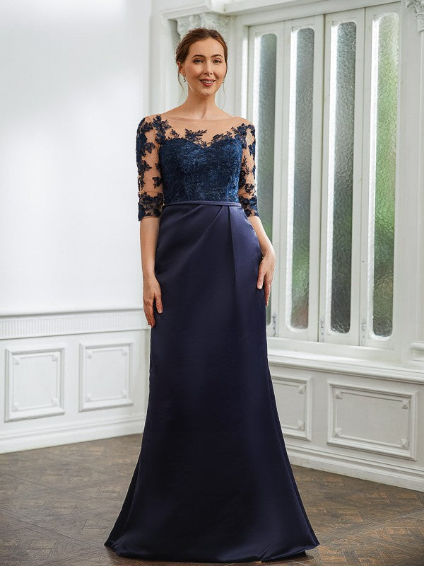 Kara Sheath/Column Satin Applique Bateau 1/2 Sleeves Sweep/Brush Train Mother of the Bride Dresses PP6P0020243