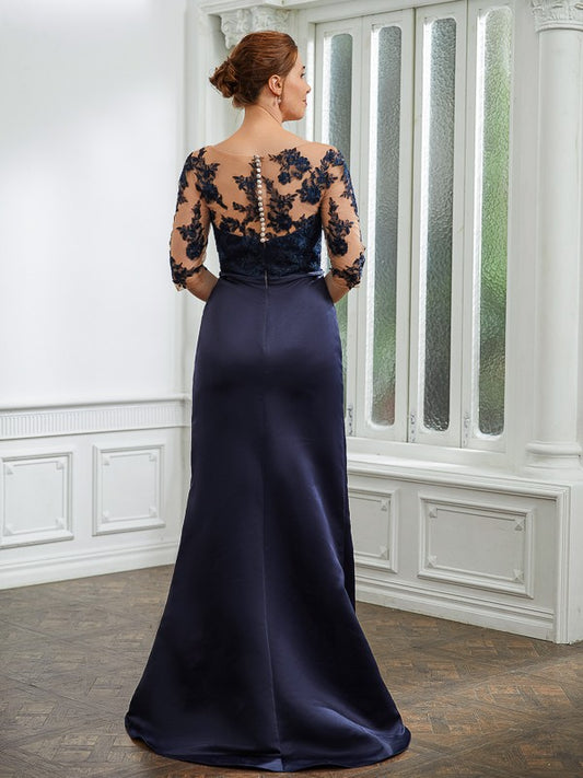 Kara Sheath/Column Satin Applique Bateau 1/2 Sleeves Sweep/Brush Train Mother of the Bride Dresses PP6P0020243