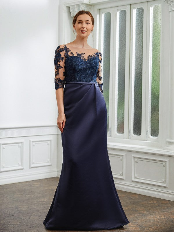 Kara Sheath/Column Satin Applique Bateau 1/2 Sleeves Sweep/Brush Train Mother of the Bride Dresses PP6P0020243