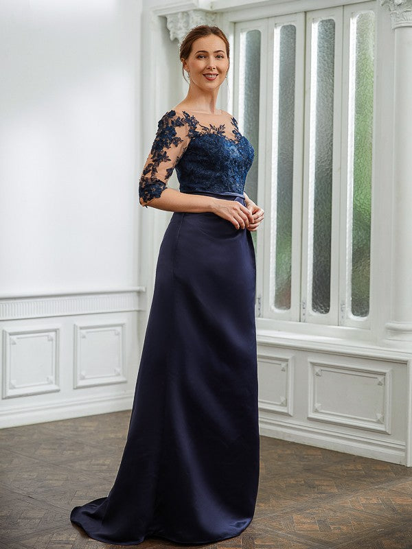 Kara Sheath/Column Satin Applique Bateau 1/2 Sleeves Sweep/Brush Train Mother of the Bride Dresses PP6P0020243