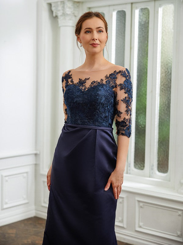 Kara Sheath/Column Satin Applique Bateau 1/2 Sleeves Sweep/Brush Train Mother of the Bride Dresses PP6P0020243