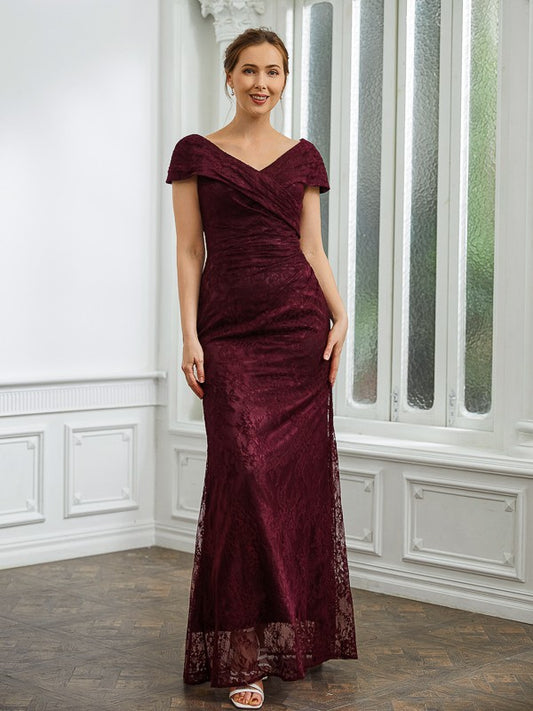 Isabel Sheath/Column Lace Ruched V-neck Short Sleeves Floor-Length Mother of the Bride Dresses PP6P0020246