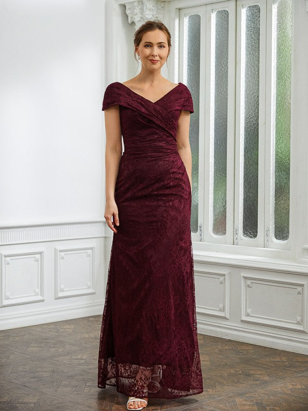 Isabel Sheath/Column Lace Ruched V-neck Short Sleeves Floor-Length Mother of the Bride Dresses PP6P0020246