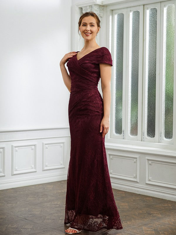 Isabel Sheath/Column Lace Ruched V-neck Short Sleeves Floor-Length Mother of the Bride Dresses PP6P0020246