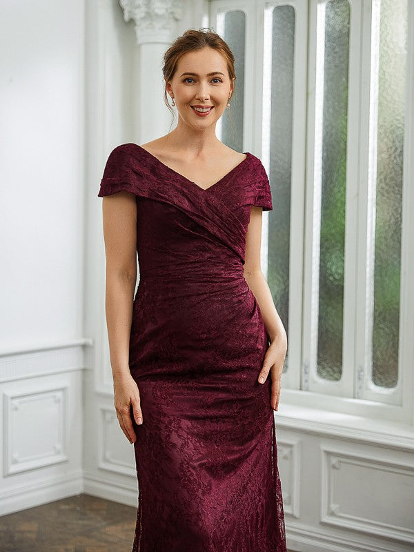 Isabel Sheath/Column Lace Ruched V-neck Short Sleeves Floor-Length Mother of the Bride Dresses PP6P0020246