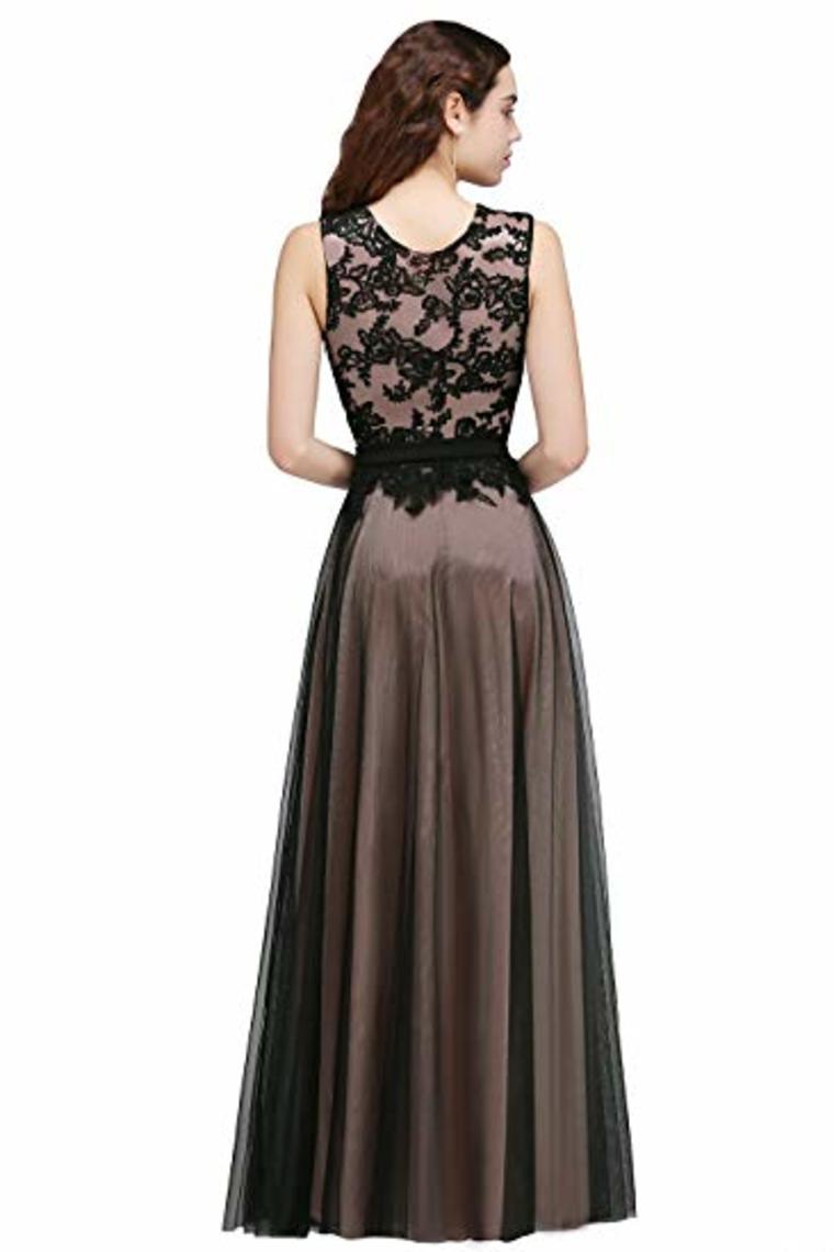 Lace Tulle Round Neck A Line Sleeveless Wedding Bridesmaid Long Evening  Festive Party Dress