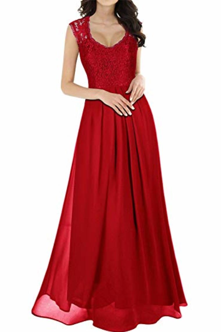 Elegant Sleeveless Round Neck Lace Dress Bridesmaid Party Festive Chiffon Long Dress