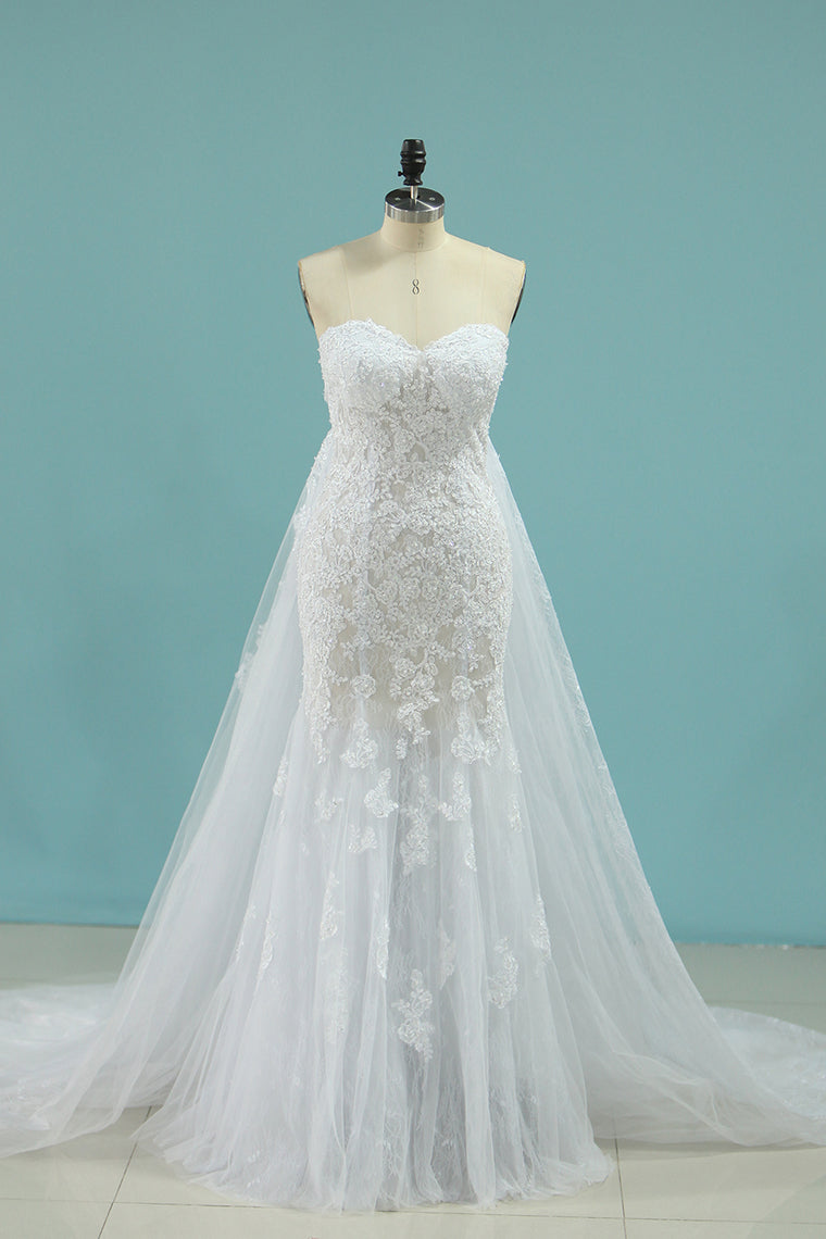 2024 Mermaid Boat Neck Wedding Dresses With Applique Chapel Train Lace