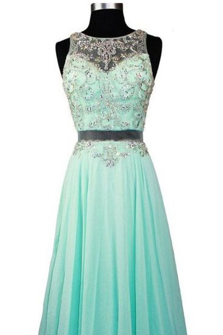 2024 Prom Dresses Scoop Neck Beaded Bodice A Line Chiffon Two Pieces