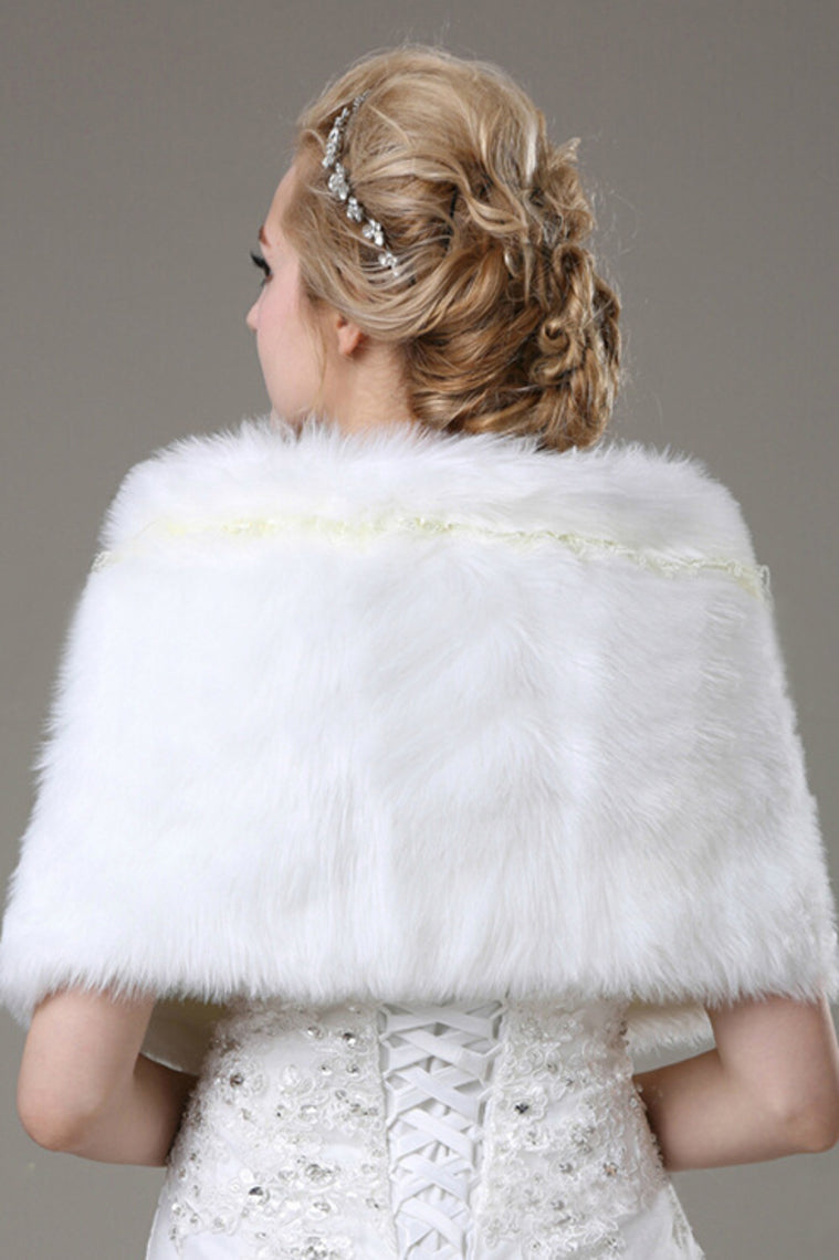 Attractive Faux Fur Wedding Wrap With Handmade Flower