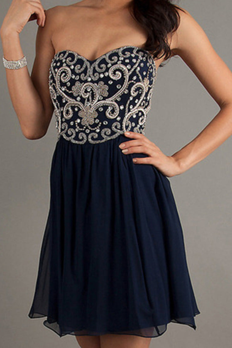 2024 Homecoming Dresses A Line Short/Mini Sweetheart Chiffon With Beads&Sequins