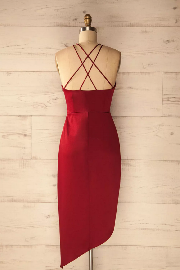 2024 Cocktail Dresses Sheath Spaghetti Straps Spandex Asymmetrical