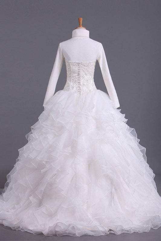 2024 Musilim Wedding Dresses A Line Sweetheart Organza With Beads & Applique