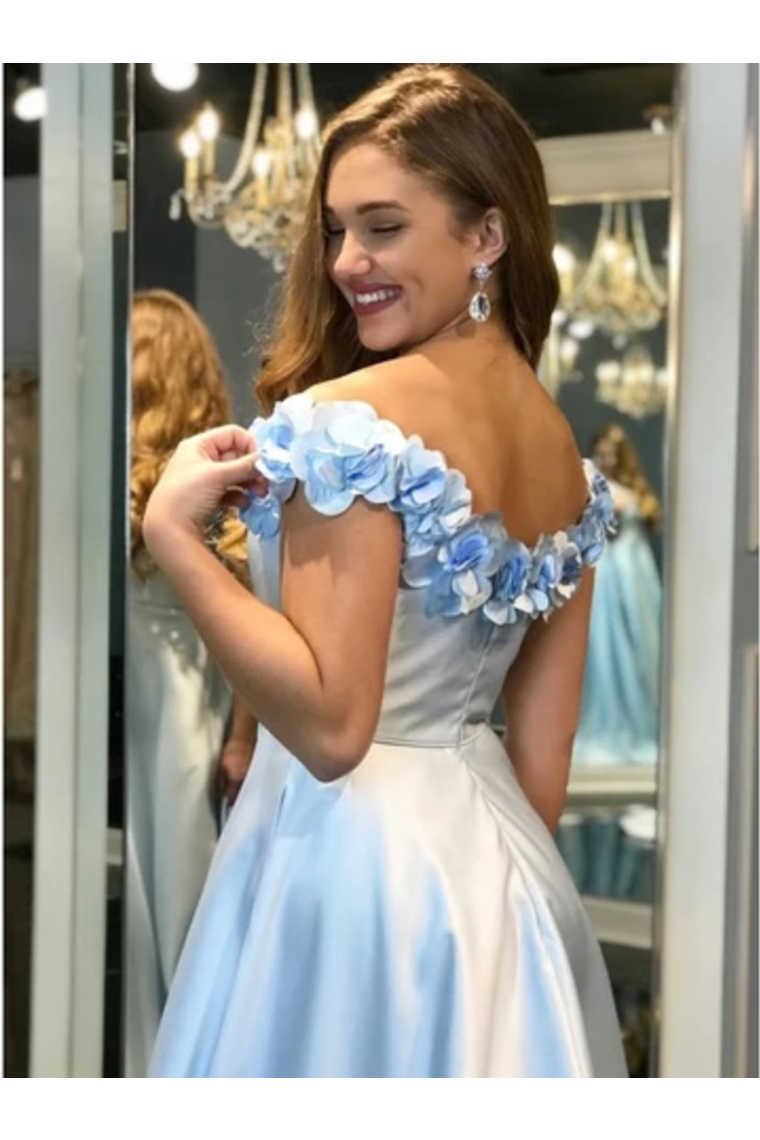 A-Line Off-The-Shoulder Split Prom Dress With Flowers Pockets