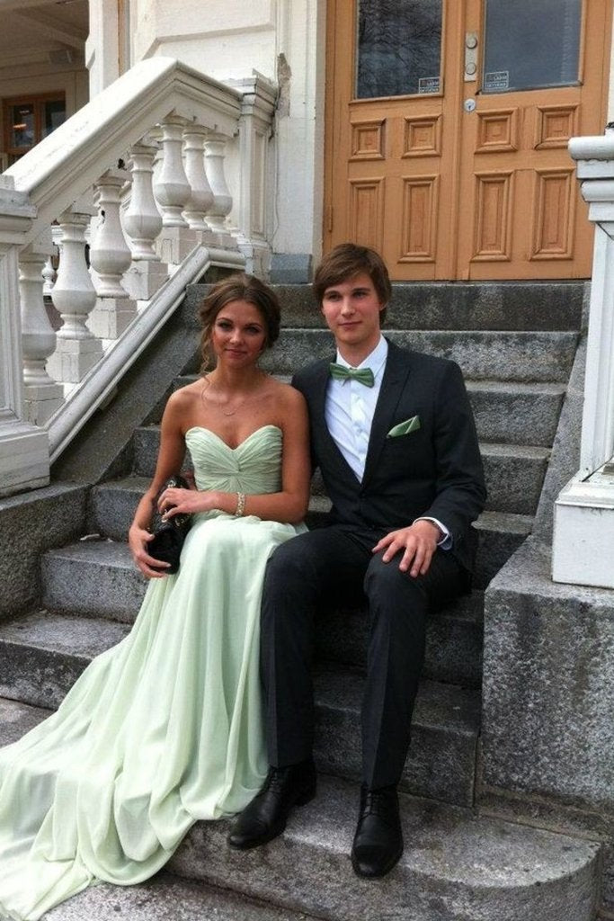 Sage Simple A-Line Chiffon Belt Floor Length Sweetheart Long Prom Dresses