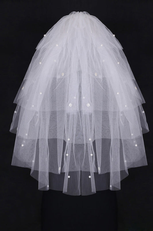 Six-Tier Elbow Length Bridal Veils With Cut Edge