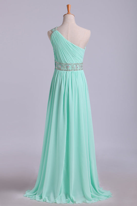 2024 Prom Dresses One Shoulder A-Line Chiffon With Beading&Sequins Floor Length