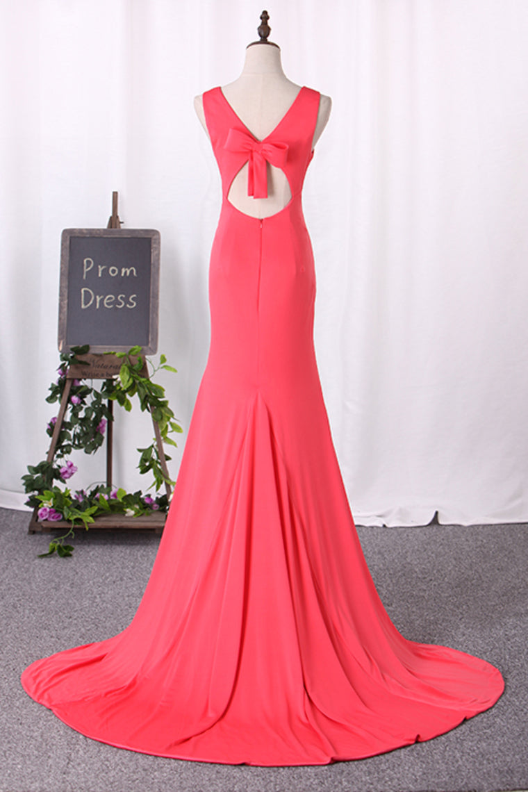 2024 Mermaid Evening Dresses Scoop Open Back Spandex With Bow Knot