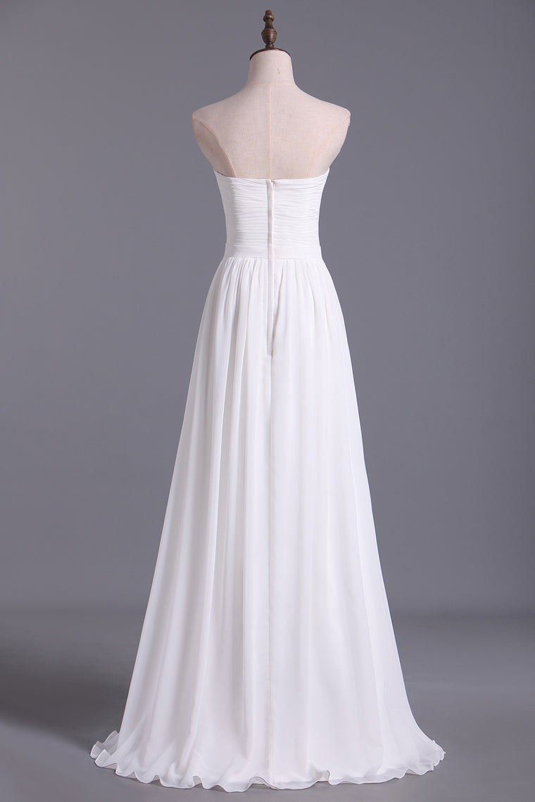 2024 Chic Prom Dresses Long A Line Strapless Chiffon Ivory Color Petite Size Under 200