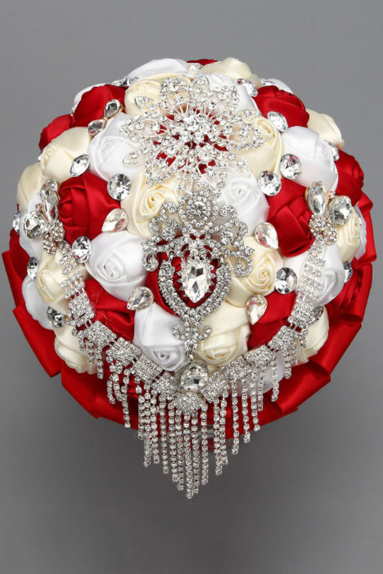 Round Shape Acrylic Cristal Beads With Ribbon Handle Wedding Bouquet (26*20cm)