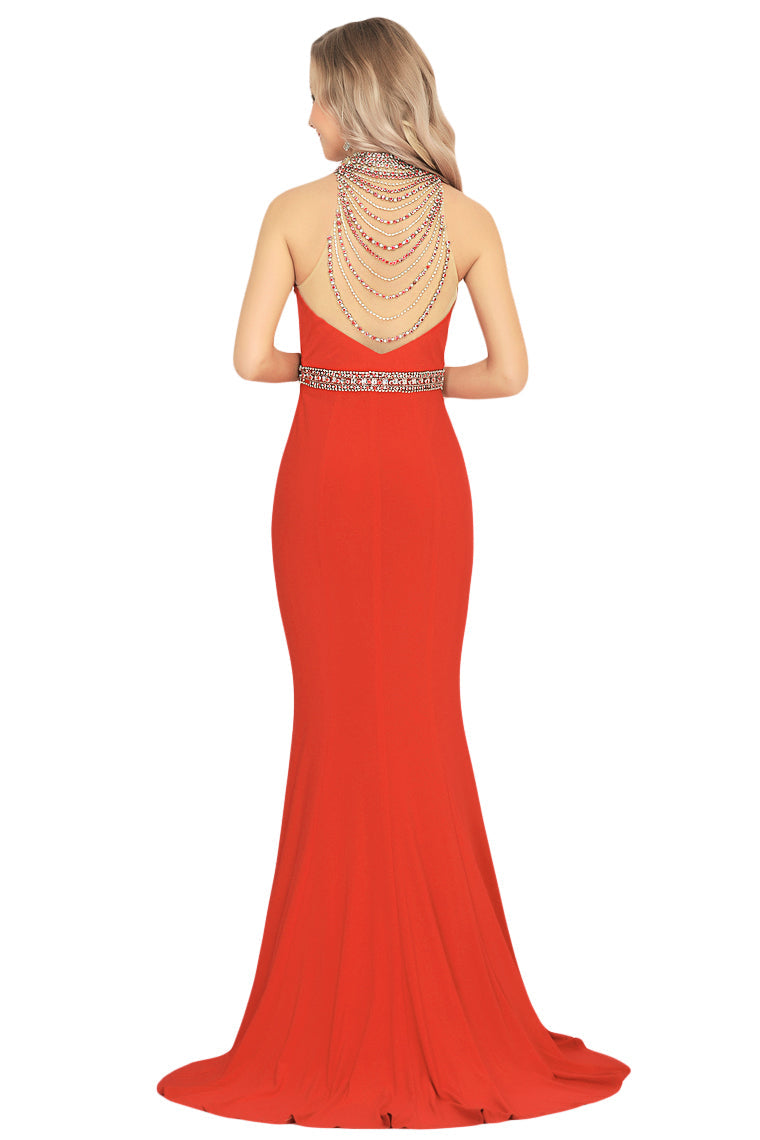 2024 Prom Dresses Mermaid High Neck Spandex With Beading Sweep Train