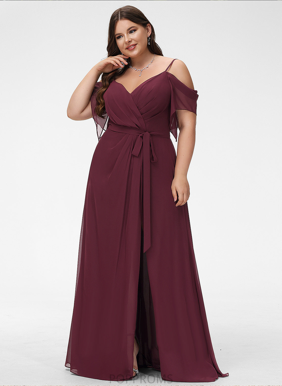 Neckline SplitFront Silhouette V-neck Fabric Length Ruffle Floor-Length A-Line Sash Embellishment Brittany Bridesmaid Dresses