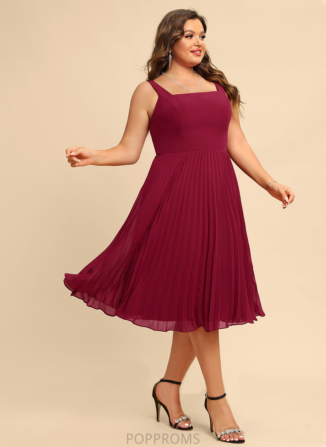 Dress Cocktail With Pleated A-Line Square Neckline Knee-Length Cocktail Dresses Alana Chiffon