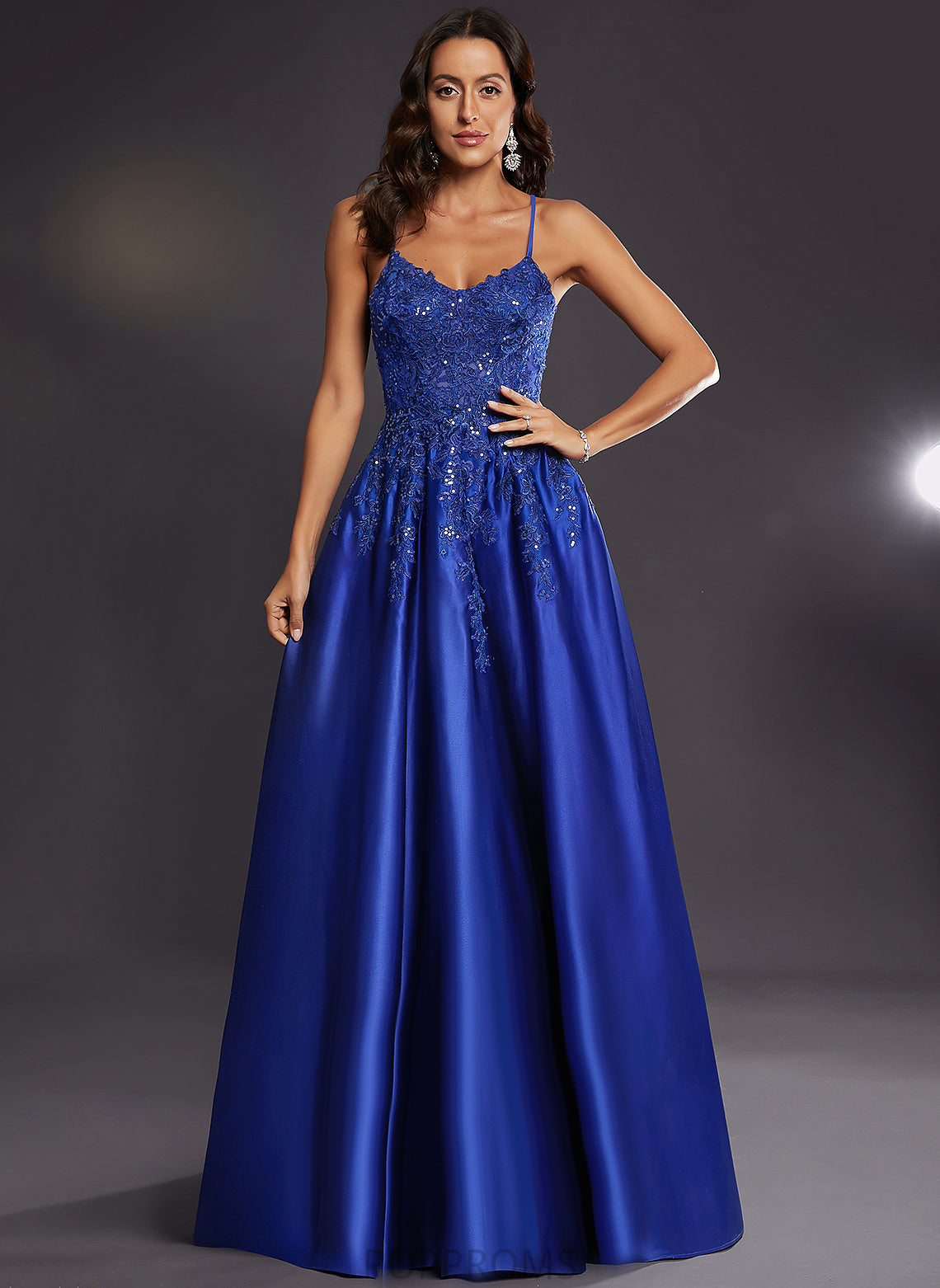 With Satin V-neck Suzanne Sequins Floor-Length A-Line Prom Dresses