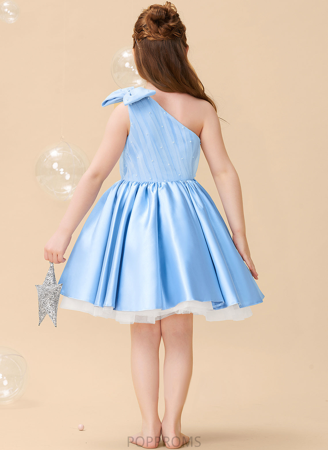 A-Line Flower Beading/Bow(s) With Dress Knee-length Flower Girl Dresses One-Shoulder Girl - Sherry Sleeveless Satin/Tulle