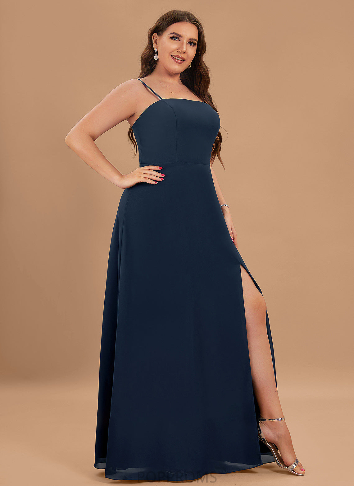 Floor-Length Square Prom Dresses Chiffon A-Line With Alison Front Neckline Split