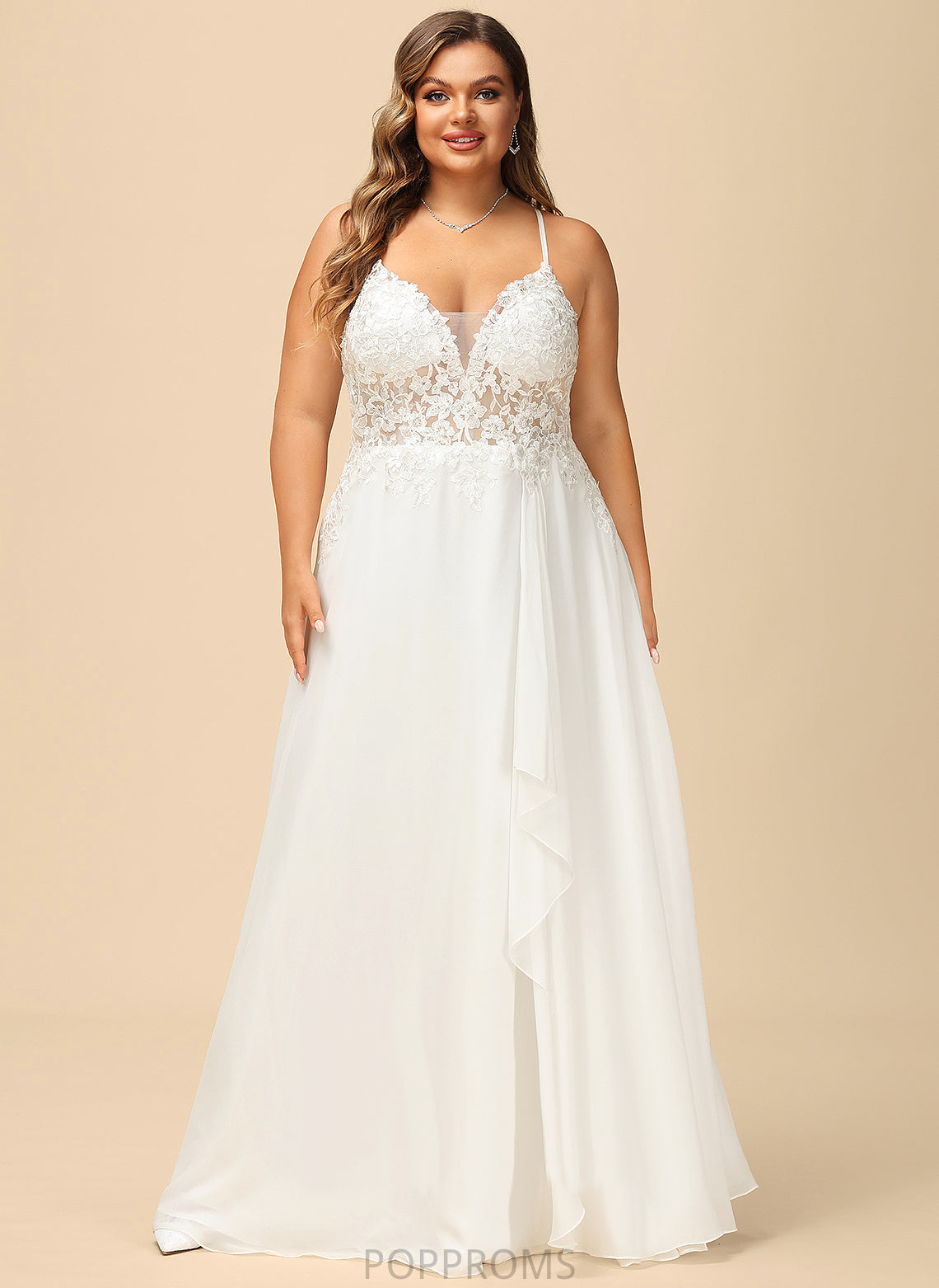 With Sequins Wedding Dress Lucinda Chiffon Lace A-Line Wedding Dresses Floor-Length V-neck