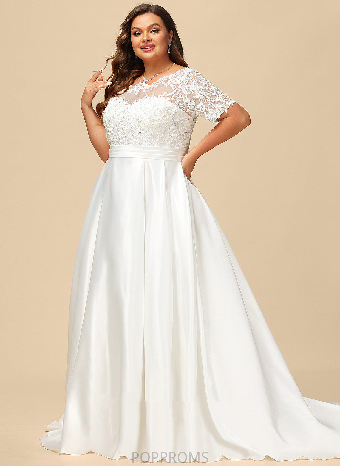 Train Wedding Dresses Ball-Gown/Princess Sequins Pockets Court Karsyn Beading Dress Satin Lace Wedding With