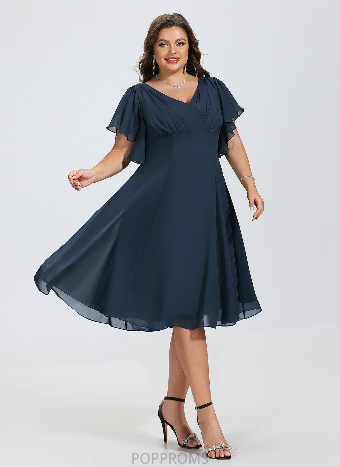 V-neck A-Line Cocktail Dresses Cocktail Chiffon Knee-Length Dress Alexa