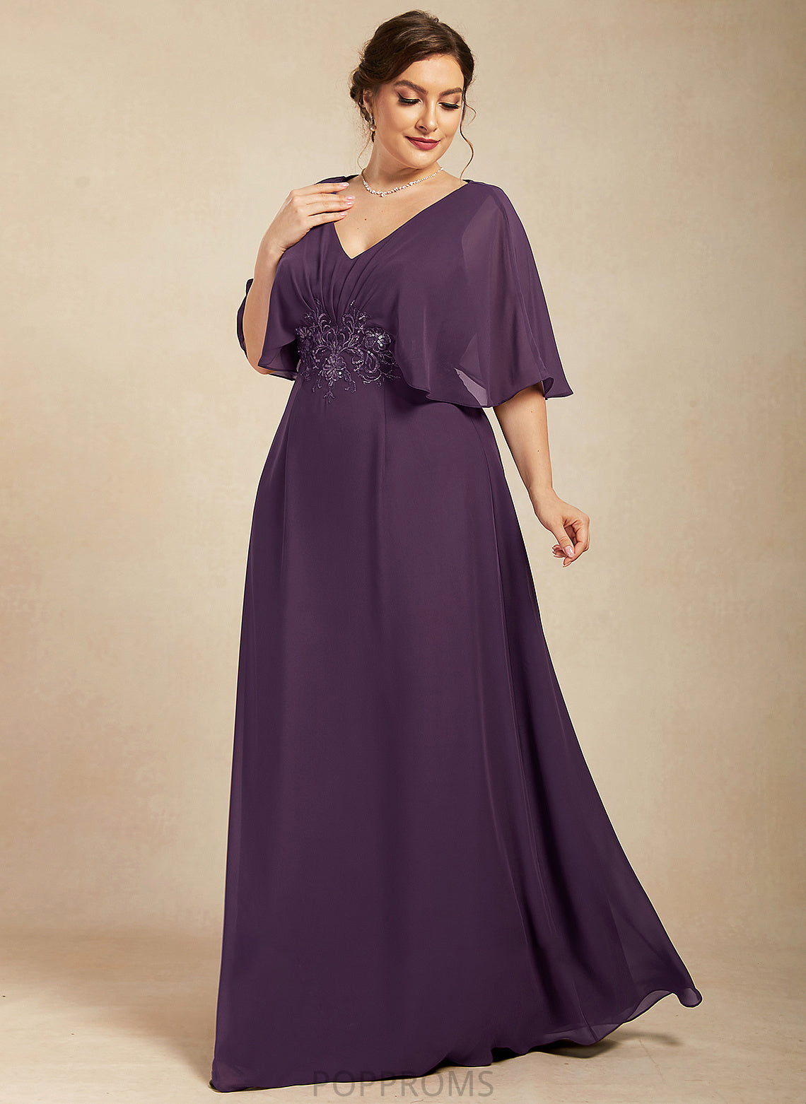 Sarah Mother Bride V-neck Floor-Length Dress of Lace With the A-Line Mother of the Bride Dresses Chiffon Sequins