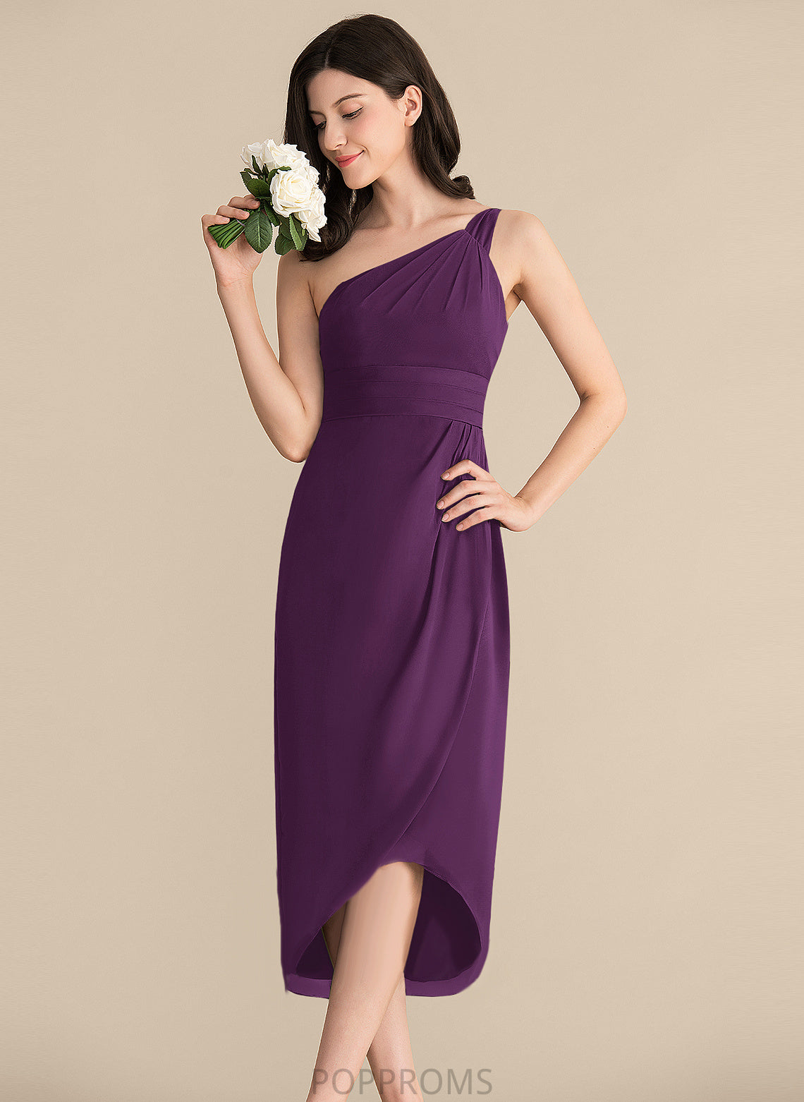 Alissa Ruffle Sheath/Column Cocktail Chiffon Dress Cocktail Dresses With Asymmetrical One-Shoulder