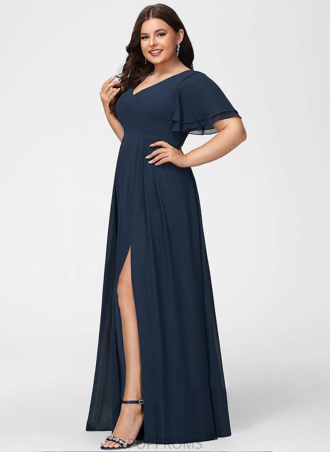 Length Silhouette Neckline A-Line V-neck SplitFront Fabric Embellishment Floor-Length Kailee Spaghetti Staps Sleeveless Bridesmaid Dresses