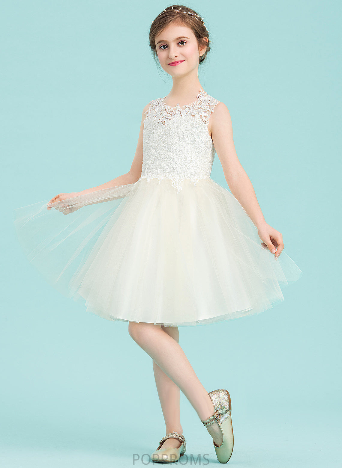 Knee-length Back Flower Flower Girl Dresses Scoop Dakota Dress A-Line Sleeveless Hole Girl With Tulle/Lace - Neck