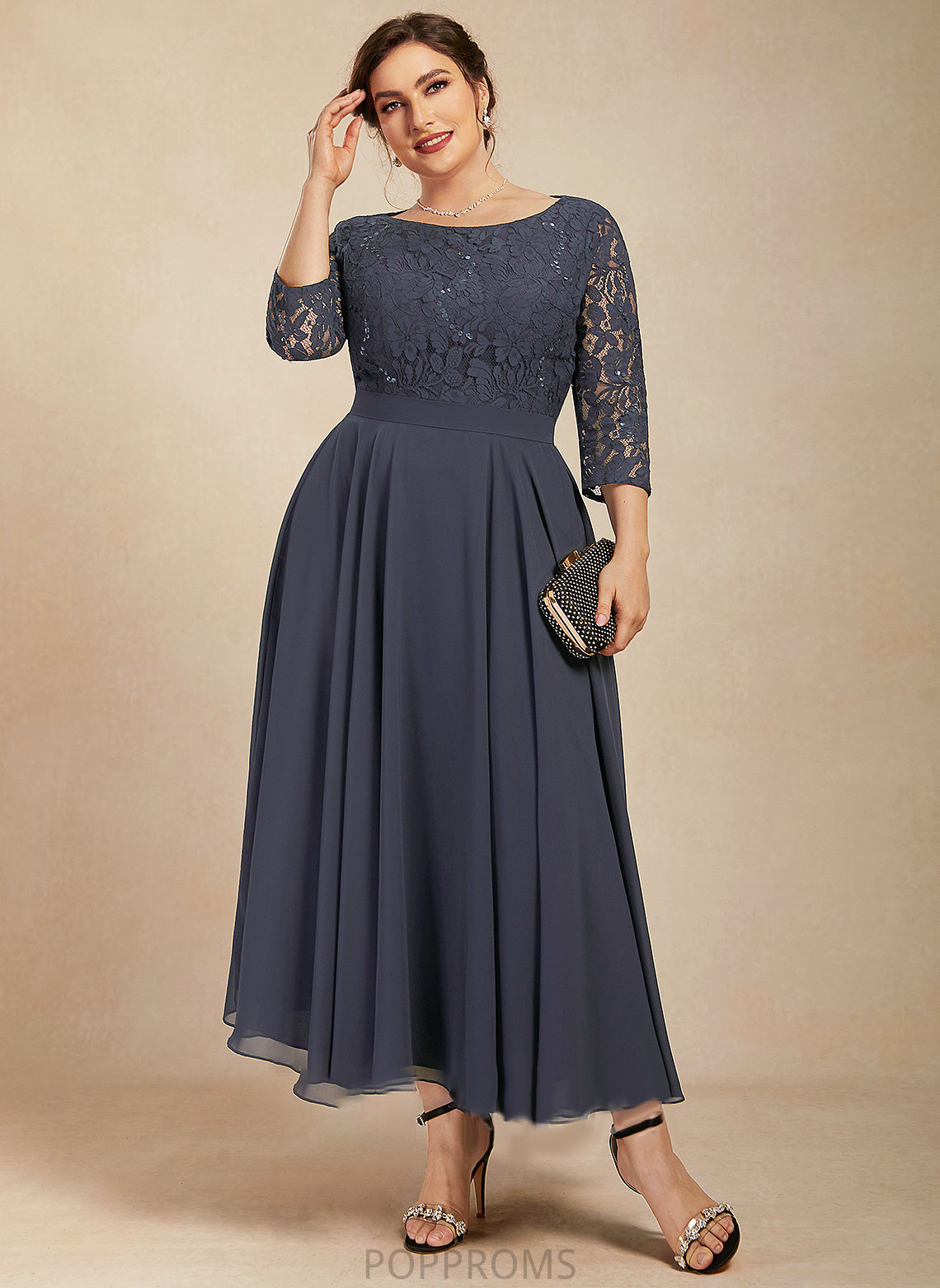 Bride the Mother With Scoop Dahlia of Mother of the Bride Dresses Lace Chiffon Neck A-Line Dress Sequins Tea-Length