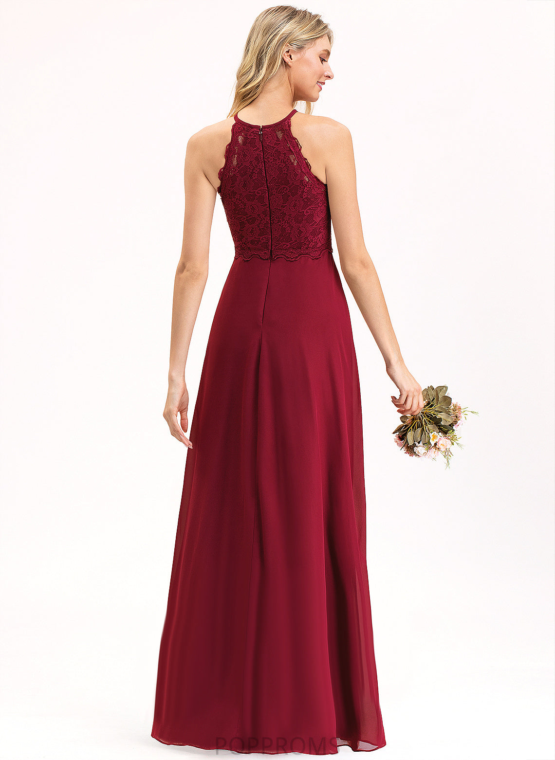 Kinley Lace Scoop Floor-Length Chiffon A-Line Prom Dresses