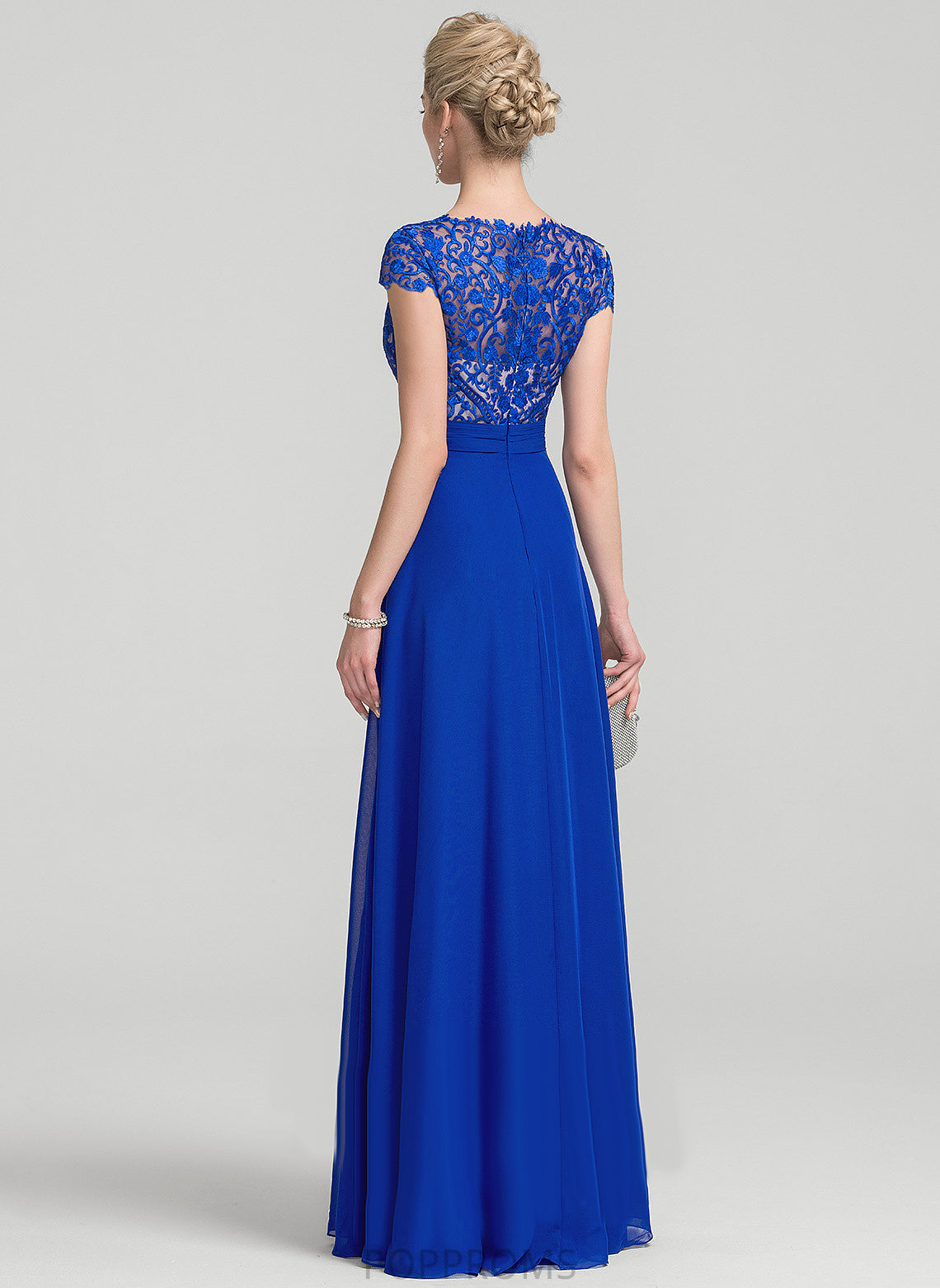 V-neck Lace Floor-Length With Chiffon Damaris Ruffle A-Line Prom Dresses