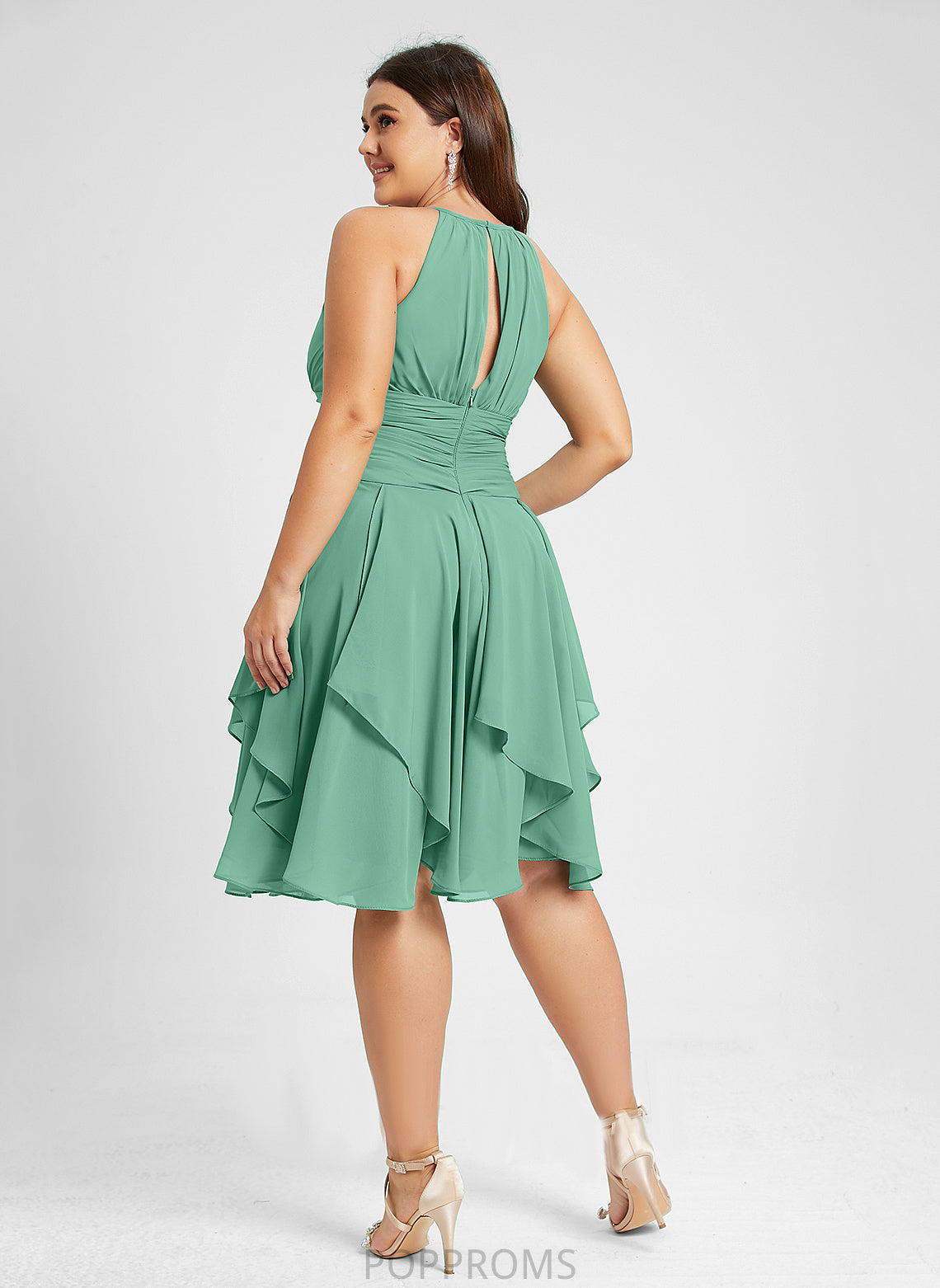 Knee-Length Cocktail Dress Scoop Cascading Chiffon A-Line Cocktail Dresses Ruffle Ruffles Lindsey With Neck