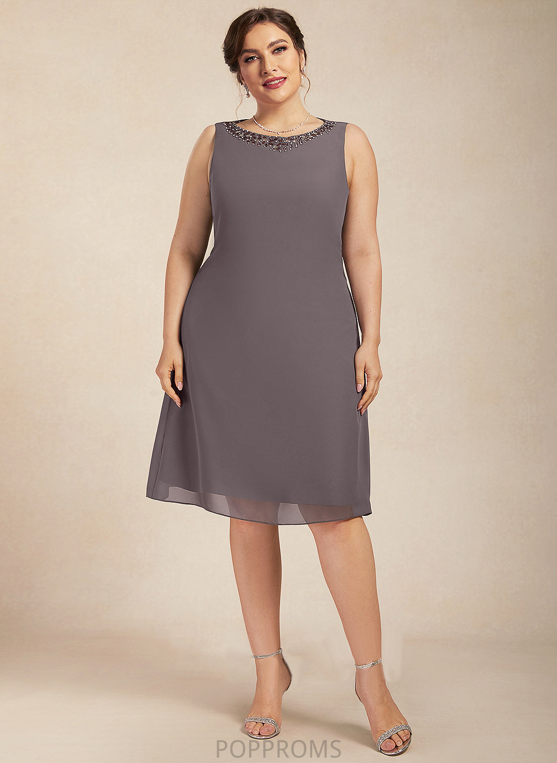 Norah Dress Neck Scoop With Beading Cocktail A-Line Cocktail Dresses Chiffon Knee-Length