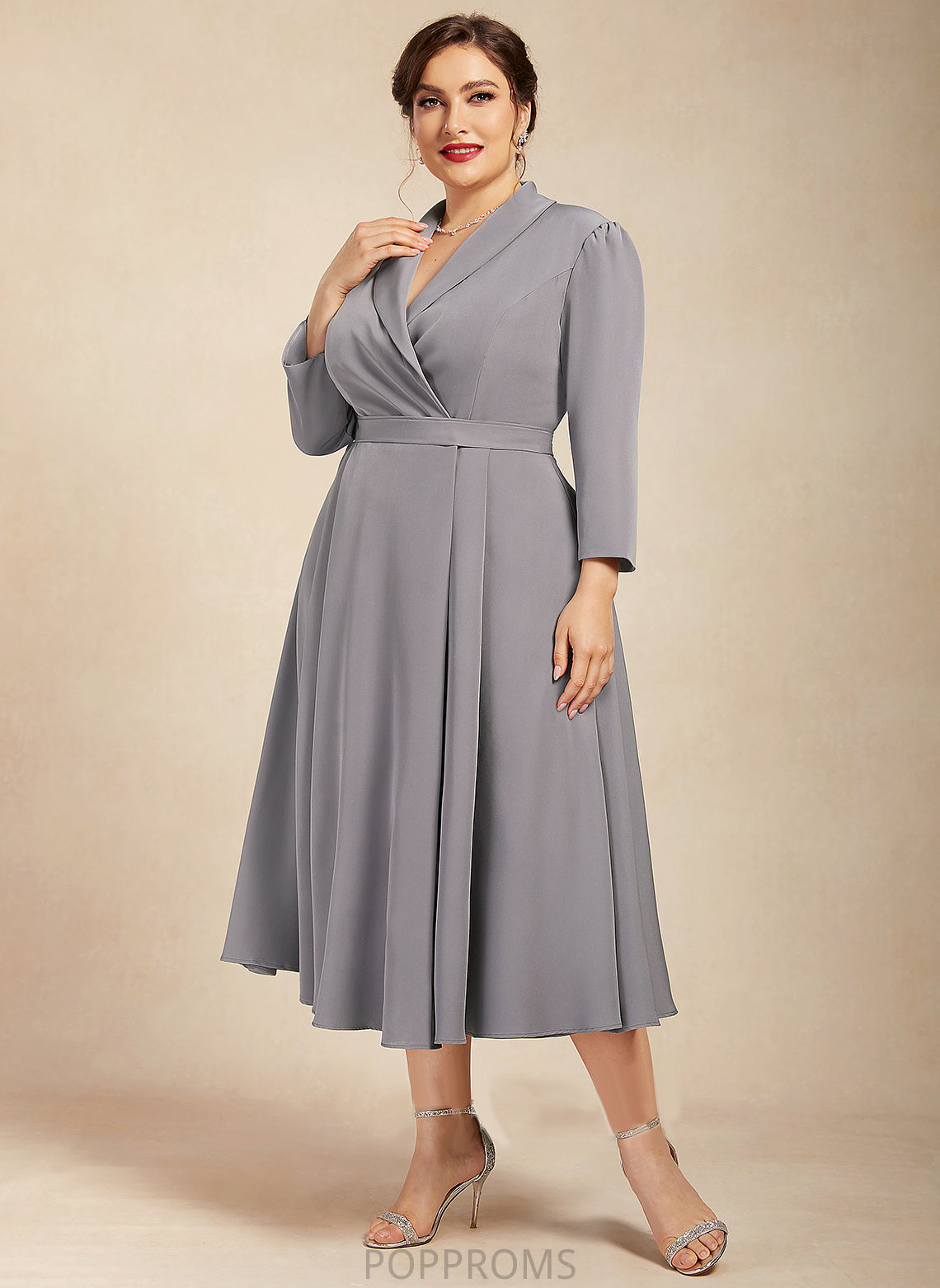 Bride Mother of the Bride Dresses the Mother Dress of Haven Tea-Length Stretch V-neck A-Line Crepe