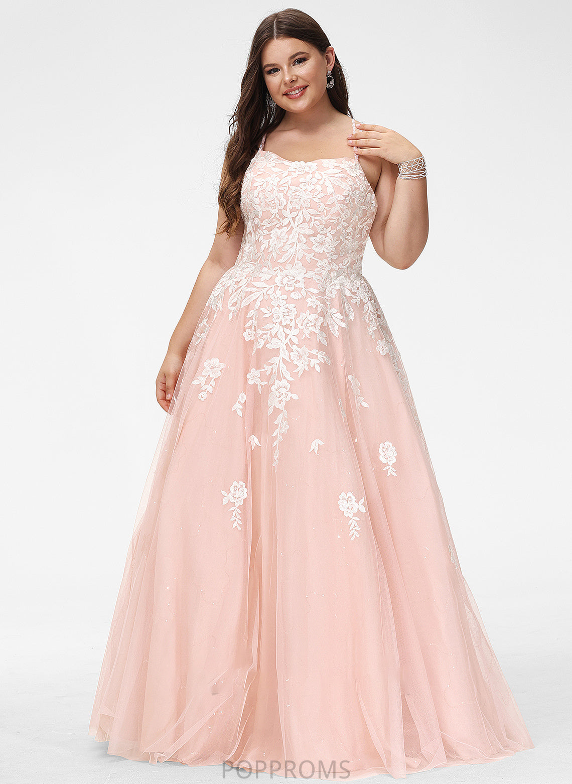 Prom Dresses Square Neckline Lace Floor-Length Ball-Gown/Princess Tulle With Saniya Sequins