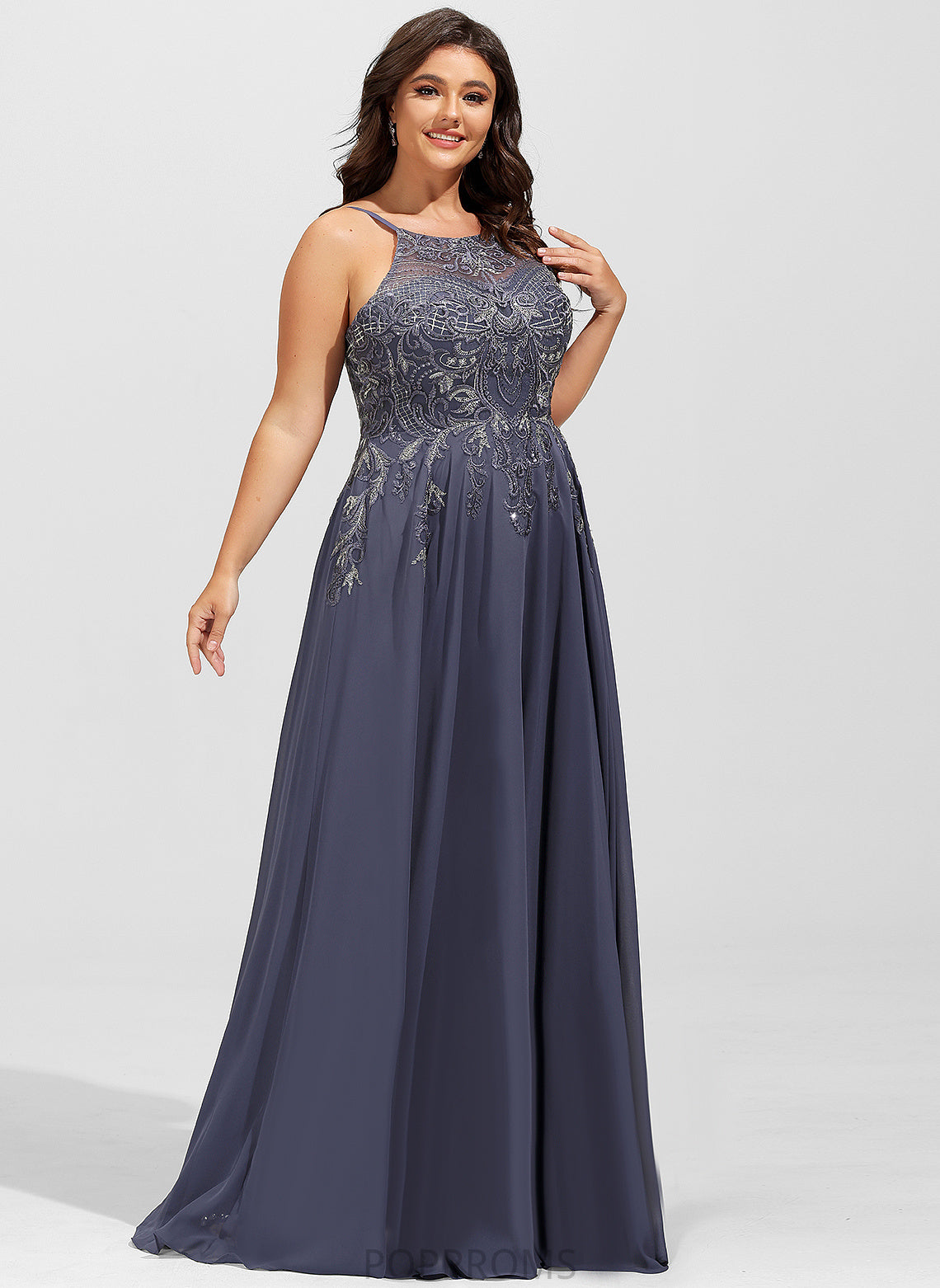 Prom Dresses A-Line With Sequins Chiffon Laney Scoop Lace Floor-Length