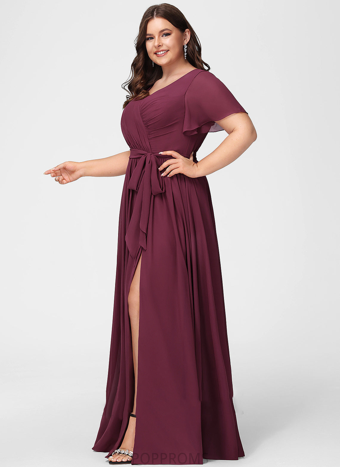 Floor-Length A-Line SplitFront Neckline Fabric V-neck Silhouette Embellishment Length Savanah Scoop Floor Length Bridesmaid Dresses