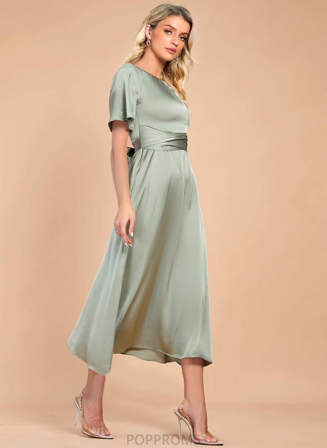 Tea-Length Dress A-Line Satin Danna Cocktail Cocktail Dresses