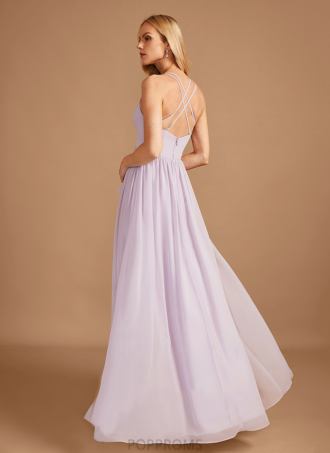 Embellishment A-Line SplitFront Ruffle Neckline Silhouette Asymmetrical Fabric V-neck Length Marian Floor Length Bridesmaid Dresses