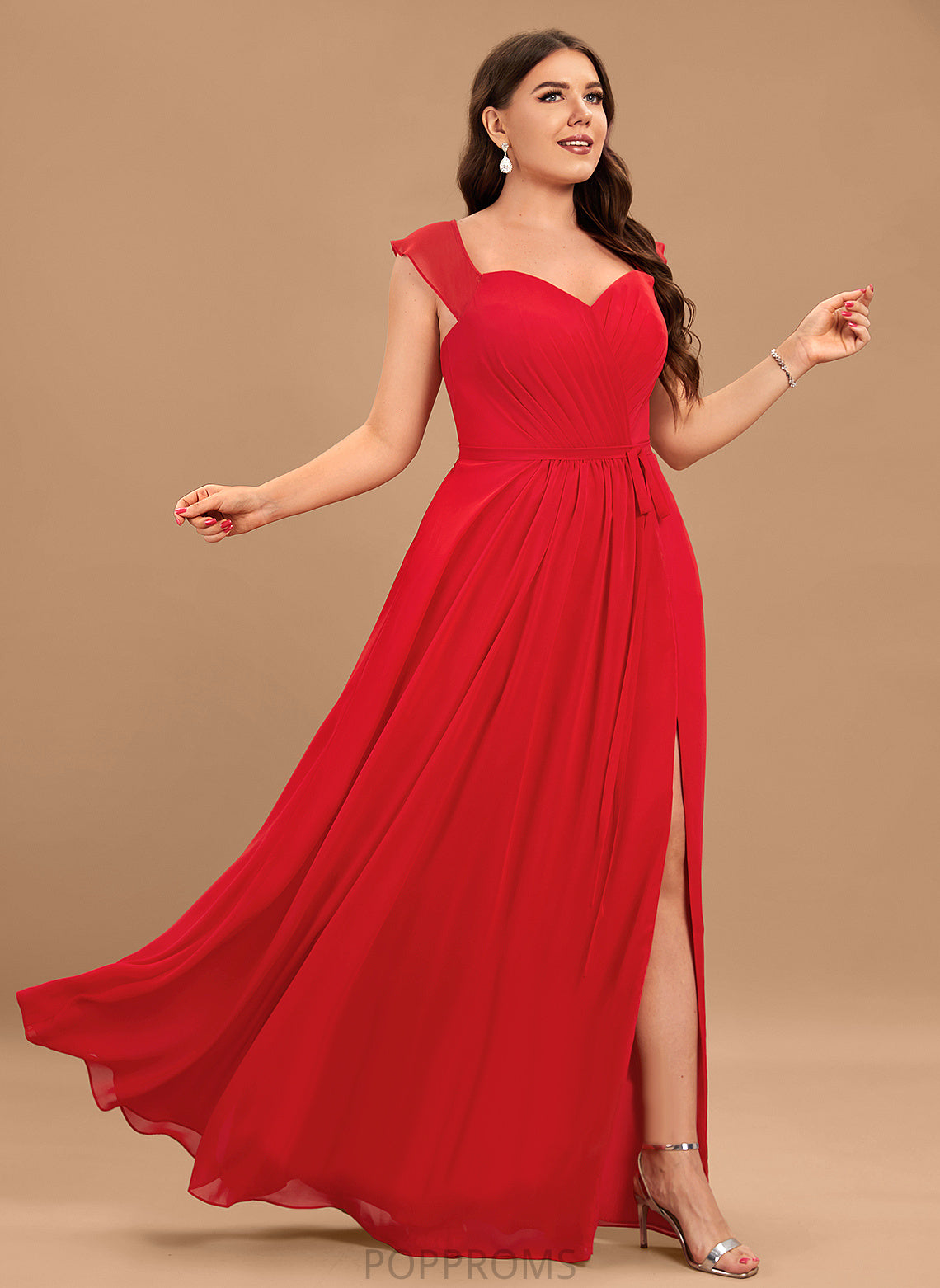 Length Silhouette Fabric A-Line Off-the-Shoulder Floor-Length Embellishment Neckline SplitFront Ruffle Lainey Sleeveless Bridesmaid Dresses